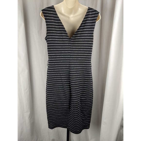 Trina Turk Striped T-shirt Dress Soft Lightweight Metallic Silver Black S 4 - Picture 2 of 5